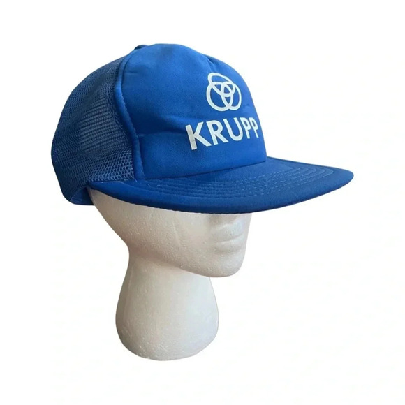 Vintage KRUPP Trucker Hat by Euro Cap — Royal Blue Mesh Snapback, Made in Taiwan - Picture 5 of 12
